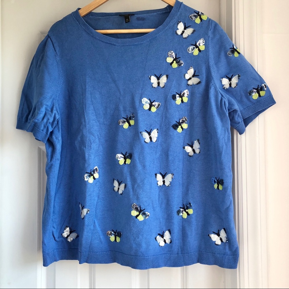 TALBOT  Sequin Butterfly Sweater Tee - Picture 2 of 7